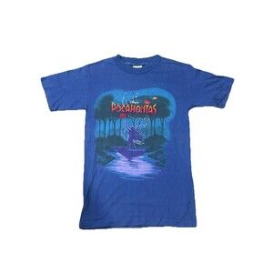 Vintage 90s Disney‎ Store Pocahontas  T-Shirt Embroidered Double Sided Blue Sz S